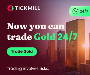 Tickmill official broker promotion banner for lowest gold spreads⁠